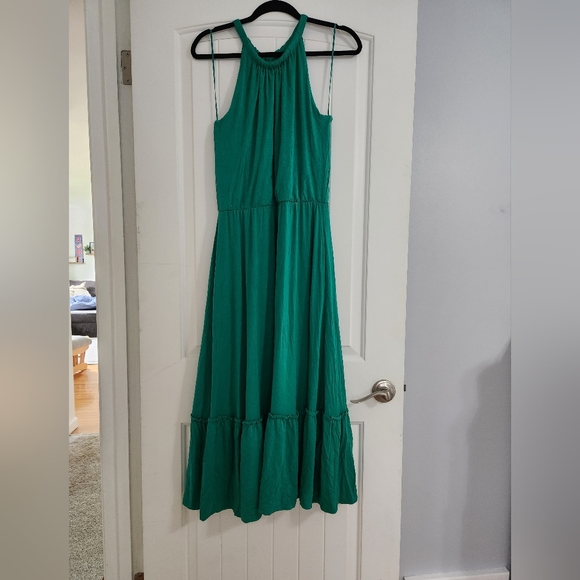 NWOT Cynthia Rowley Halter Midi Dress Green Ruffle Stretchy S Pockets - Picture 2 of 3